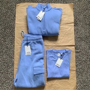 Aritzia Sweatfleece DayFlower Blue Sweat/Lounge Set, S, New with Tags, 3 Pieces
